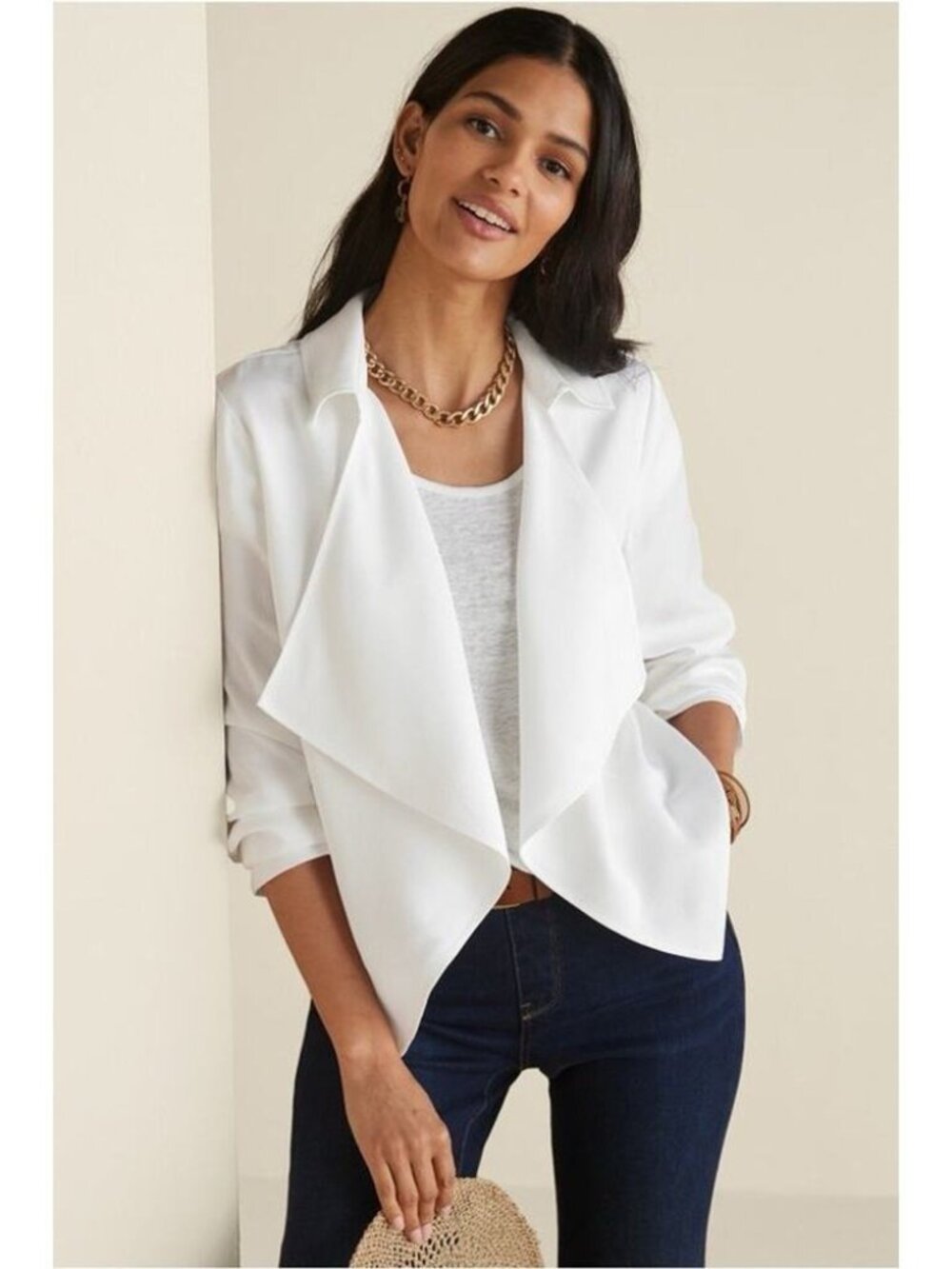 Soft Surroundings White Fontanne Open Front Jacket Size XL